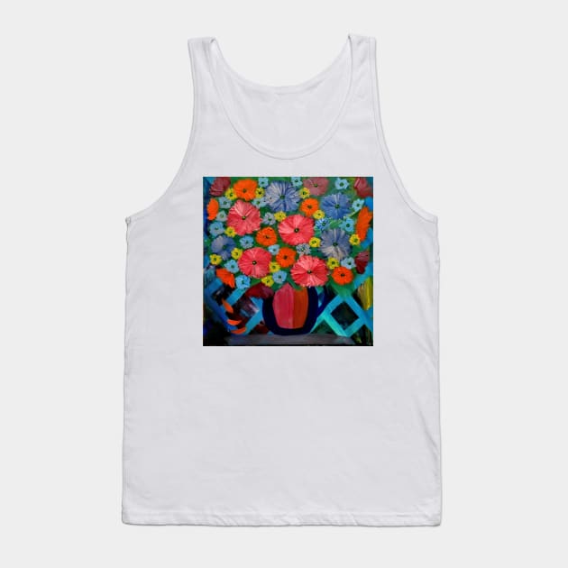 Colorblock layered background and mixed flowers in Bright colors in a vase Tank Top by kkartwork